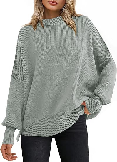ANRABESS Women Oversized Sweaters Batwing Long Sleeve 2025 Fall Outfits Crewneck Casual Knit Side... | Amazon (US)