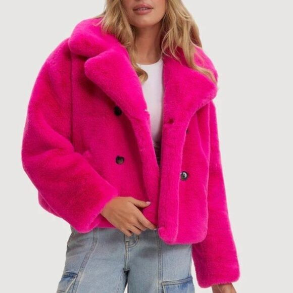 Noize Oversized Pink Furry Crop Jacket - NWT | Poshmark