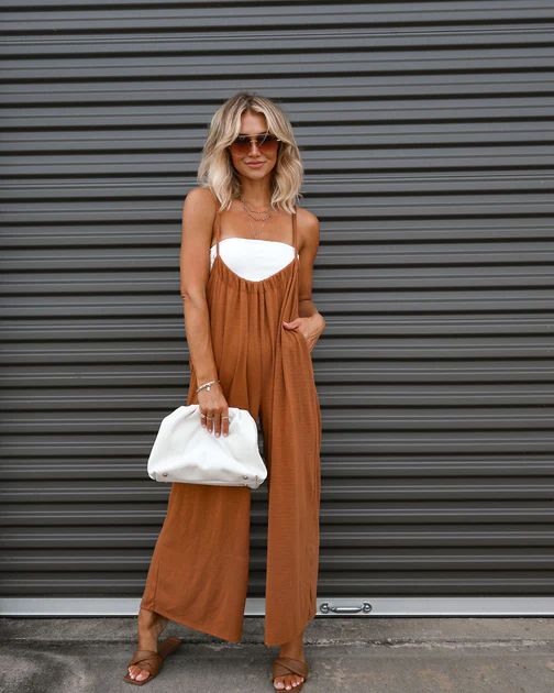 Larkspur Pocketed Tie Overalls - Camel | VICI Collection