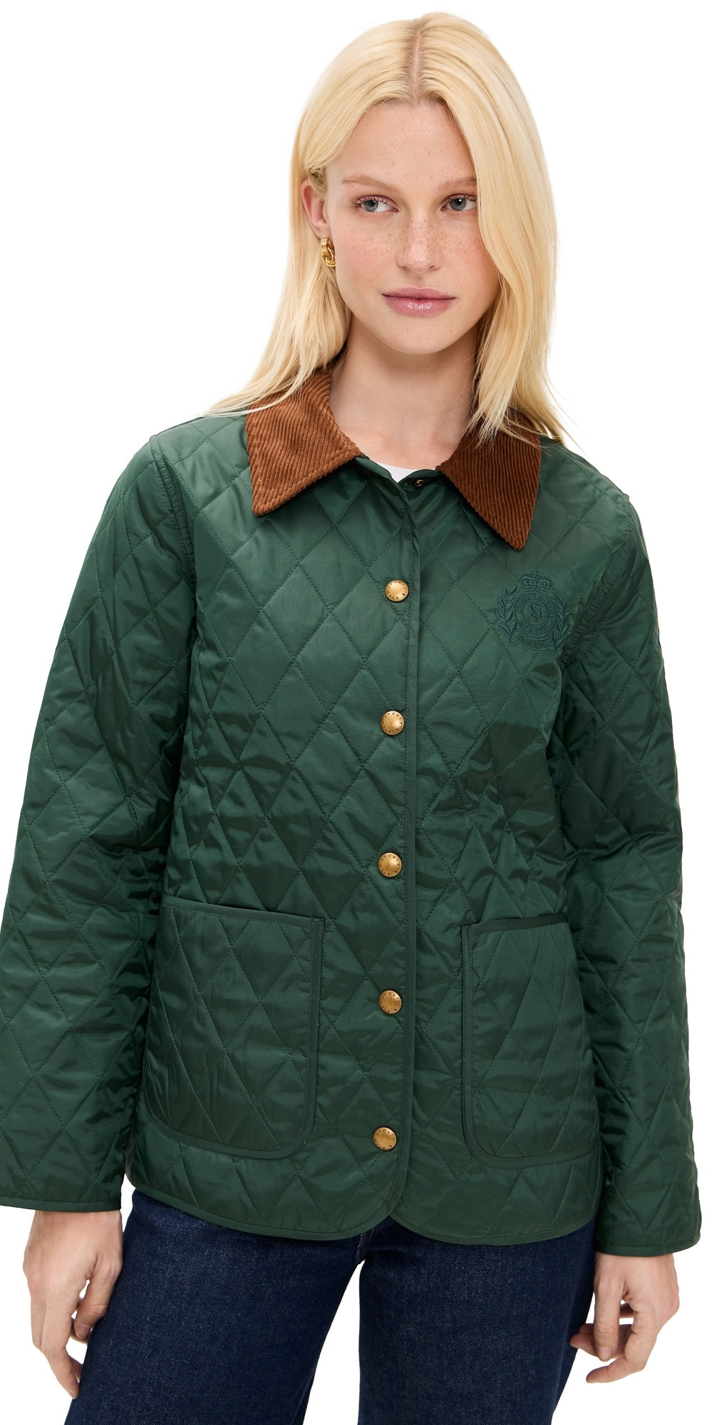 Sporty & Rich New York Crest Nylon Quilted Jacket Forest S | Shopbop