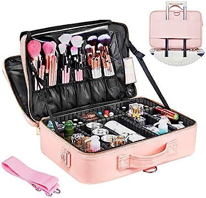 Travel Makeup Case - GZCZ Large Cosmetic Train Case 16" Waterproof Portable Artist Makeup Storage... | Amazon (US)