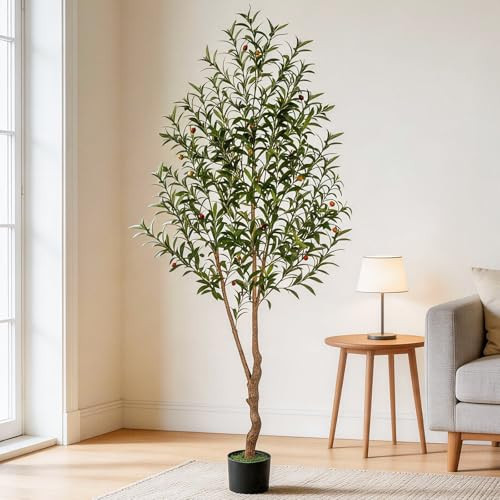 Arborvigro 7FT Artificial Olive Tree, Tall Faux Olive Tree Indoor with Black Pot, Natural Wood Trunk, Lifelike Fruits, Realistic Fake Plant for Home Office Living Room Decor | Amazon (US)