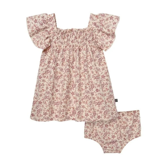 Modern Moments by Gerber Baby Girl Smocked Flutter Sleeve Dress and Diaper Cover, 2-Piece, Sizes ... | Walmart (US)