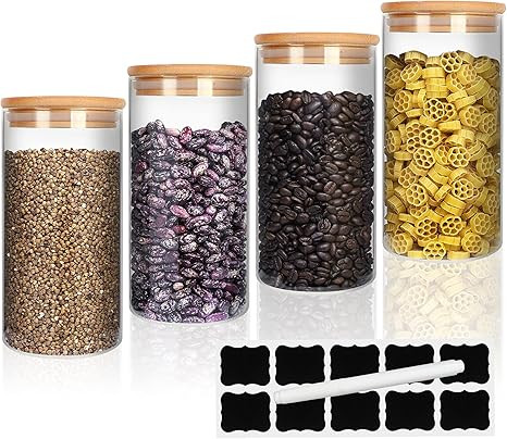Glass Food Storage Containers Jars with Airtight Bamboo Lid 41oz 4pcs, 1240ml Pantry Organization... | Amazon (US)
