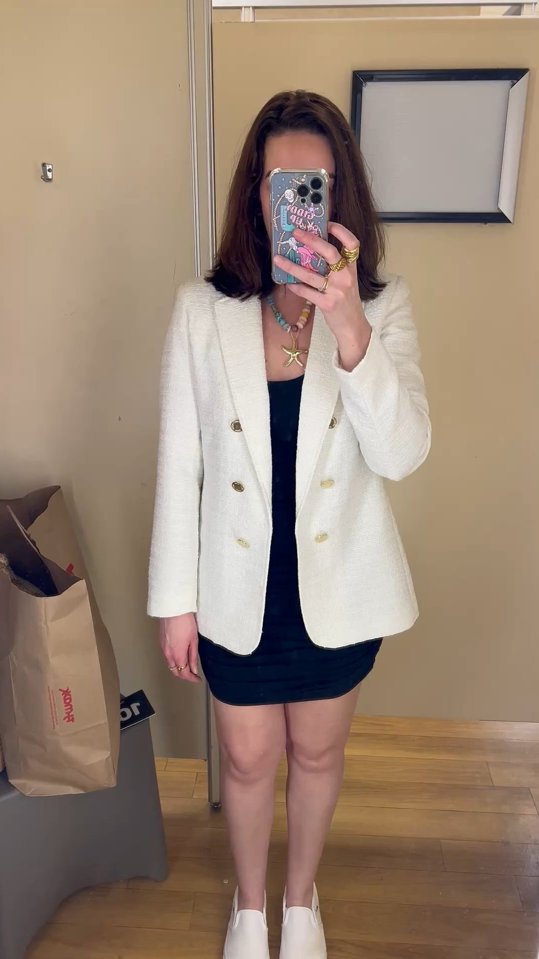 White tweed blazer (small). Black ruched sleeveless dress (small). White slip on sneakers (8.5). #blazer #whiteblazer #tweedblazer #dress #sleevelessdress #rucheddress #blackdress #sneakers #sliponsneakers #whitesneakers #summerdresses #summerdress 
Summer Dresses Work Outfits

#LTKFindsUnder100 #LTKSeasonal #LTKStyleTip