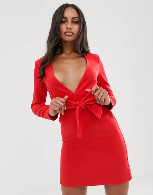 Vesper tailored tux dress with tie front in red | ASOS | ASOS (Global)