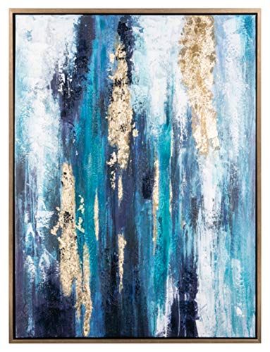 Signature Design by Ashley Dinorah Hand Painted Abstract Canvas Wall Art, 35 x 47, Blue & Gold | Amazon (US)