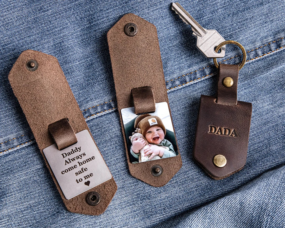 First time dad gift, Leather keychain personalized with photo and name, new dad birthday gift fro... | Etsy (US)