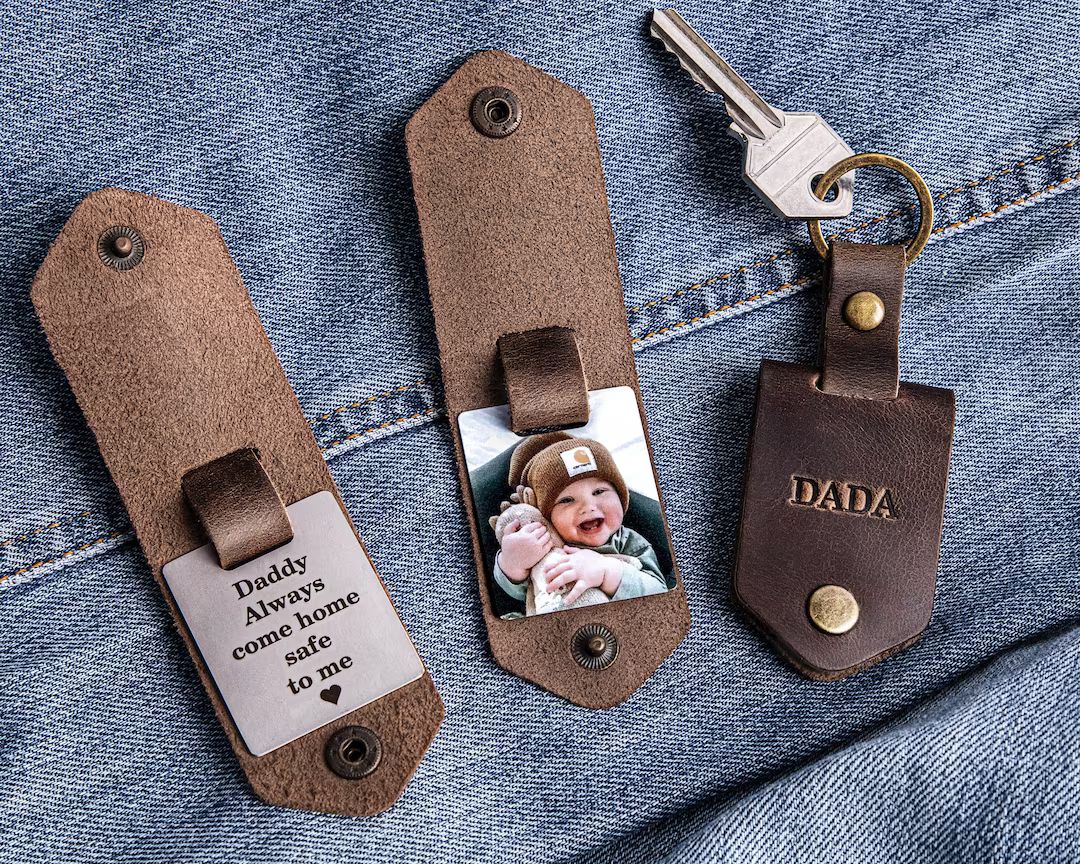 First time dad gift, Leather keychain personalized with photo and name, new dad birthday gift fro... | Etsy (US)