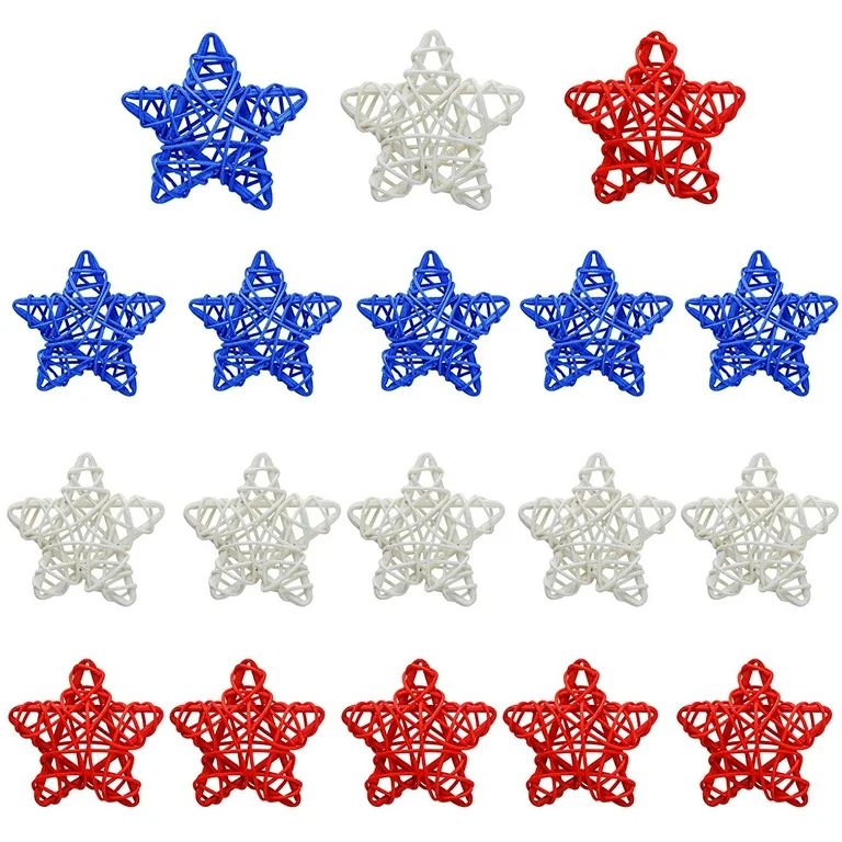 18 Pieces 4th of July Star Shaped Rattan Balls Decoration, Red White and Blue Decorative Hanging ... | Walmart (US)