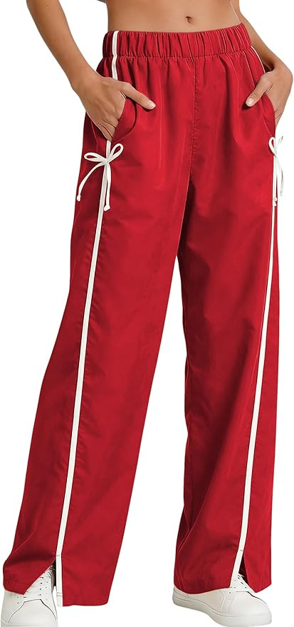 Athlisan Womens Striped Wide Leg Palazzo Pants Casual Elastic Waisted Bow Workout Track Pants wit... | Amazon (US)