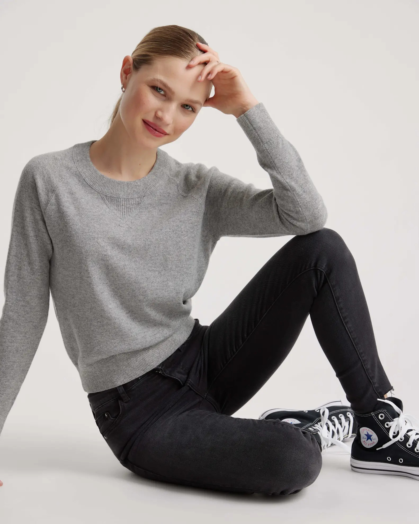Mongolian Shrunken Cashmere Sweatshirt in Heather Grey | Quince