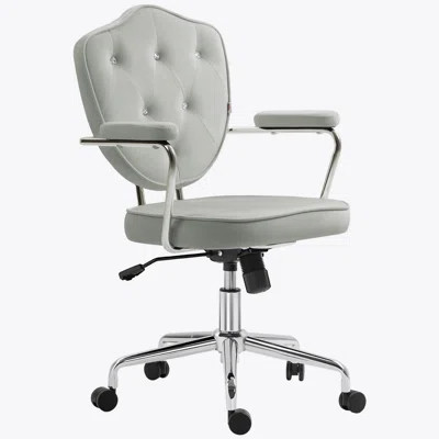 Home Office Chair, Computer Desk Chair With Button Tufted Velvet-Feel Fabric, Swivel Vanity Chair | Wayfair North America