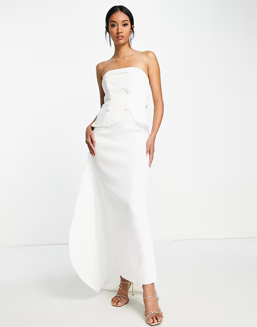 ASOS DESIGN bandeau tux detail maxi dress in ivory | ASOS (Global)