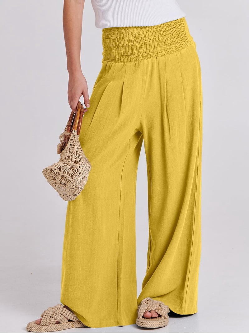 ANRABESS Linen Wide Leg Pants for Women Summer Boho High Waist Palazzo Pants Beach Lounge Casual ... | Walmart (US)
