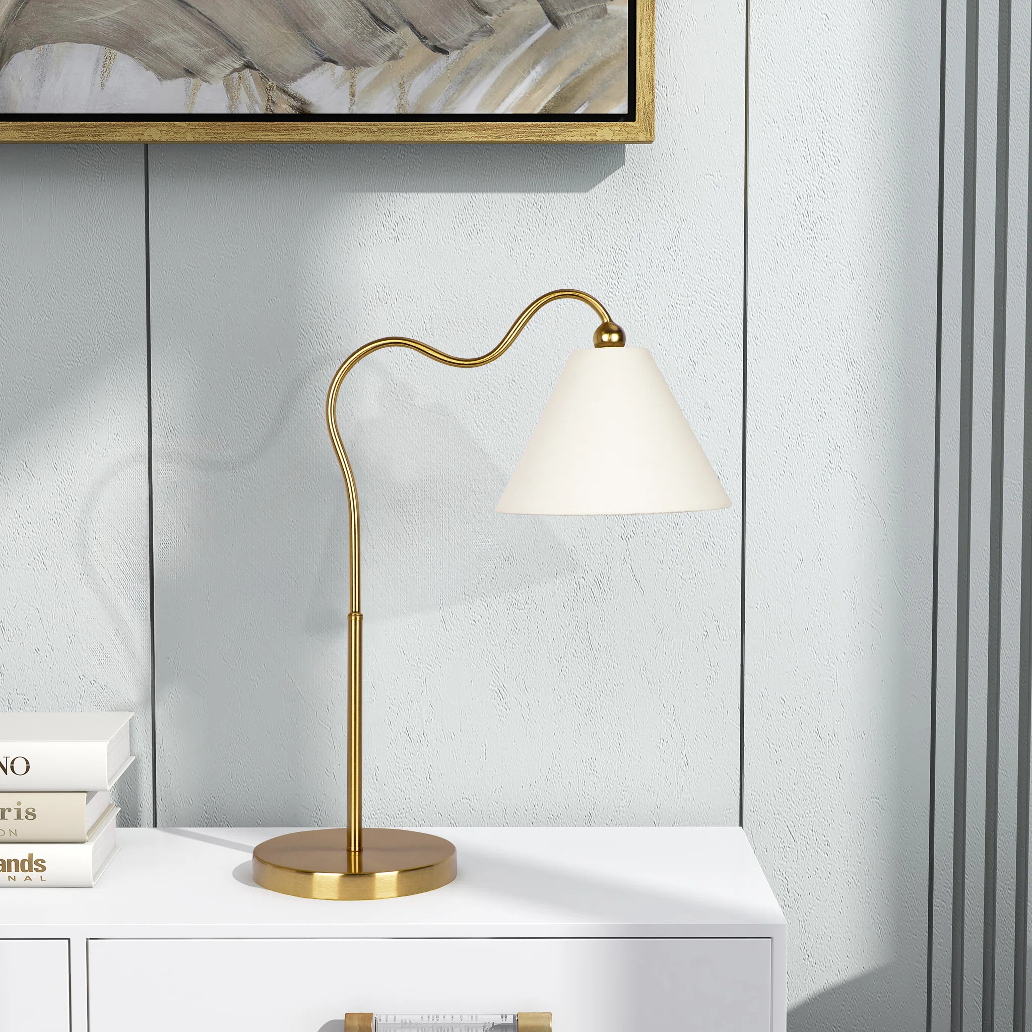 Mercer41 Bonnay Table Lamp with Gold Brass Curved Base | Wayfair | Wayfair North America
