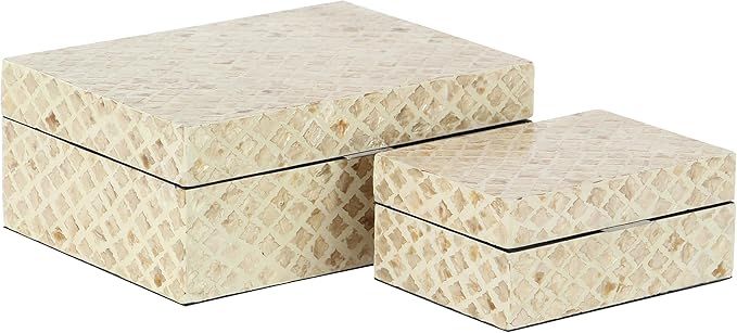 Deco 79 Mother of Pearl Handmade Box with Hinged Lid, Set of 2 12", 8"W, Cream | Amazon (US)