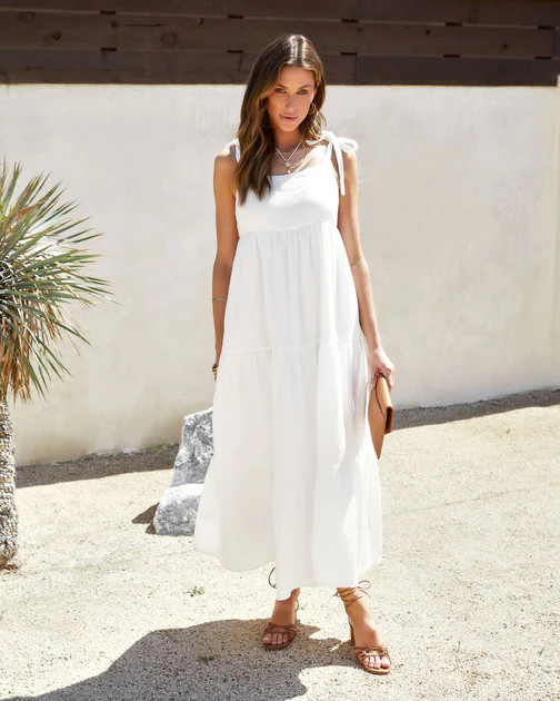 Divine Cotton Blend Pocketed Tiered Maxi Dress - White | VICI
