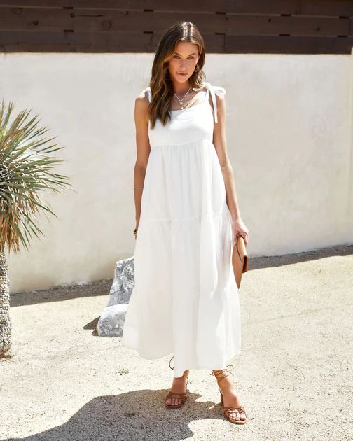 Divine Cotton Blend Pocketed Tiered Maxi Dress - White | VICI Collection