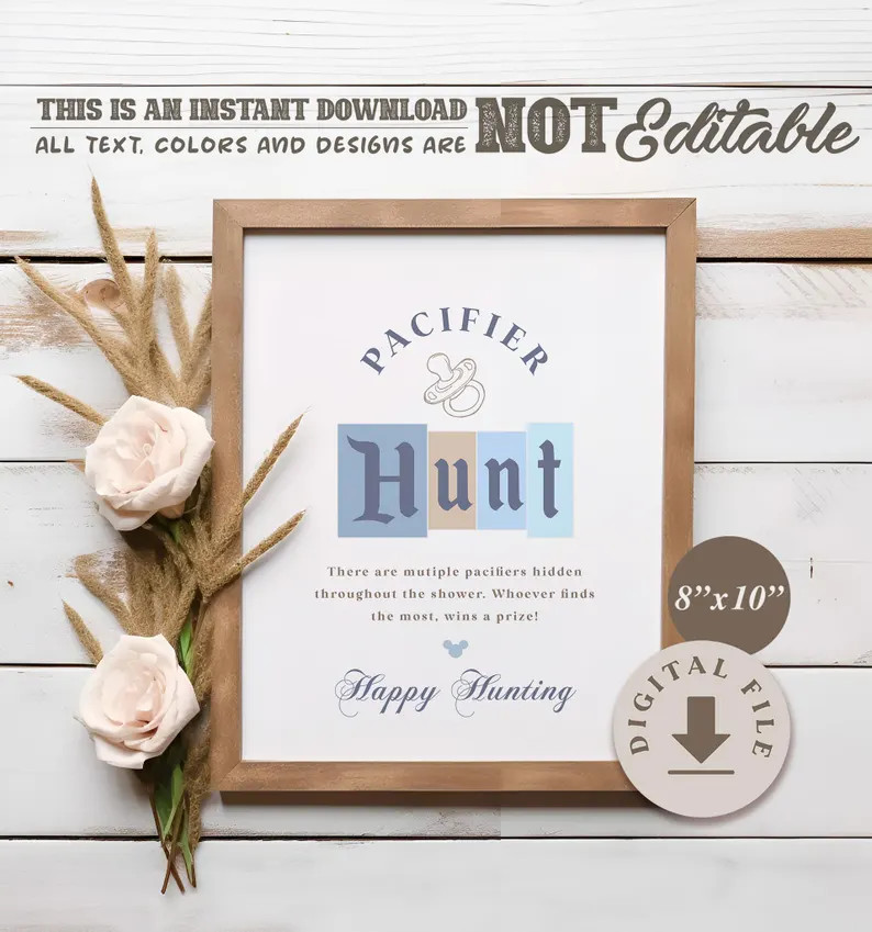 Printable Pacifier Hunt Game, Disneyland Baby Shower Game Sign, Happiest Baby Shower on Earth, Mi... | Etsy (US)