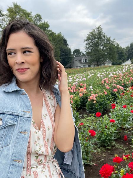Floral Reformation dress for early fall, with a Levi’s denim jacket (fall style, fall florals, jean jacket, fall fashion) 

#LTKstyletip #LTKSeasonal