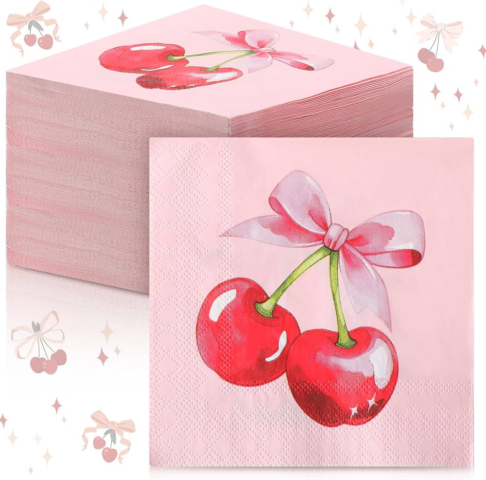 50 Pack Pink Bow Cherry Napkin 3 Ply Coquette Birthday Party Decoration Disposable Paper Dessert ... | Amazon (US)