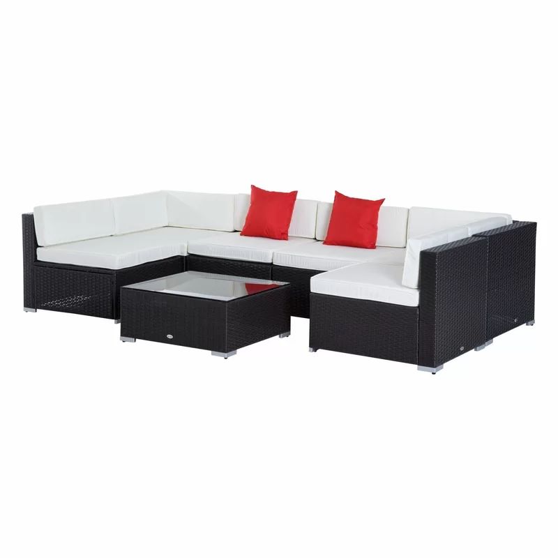 Merton 7 Piece Rattan Sectional Seating Group with Cushions | Wayfair North America