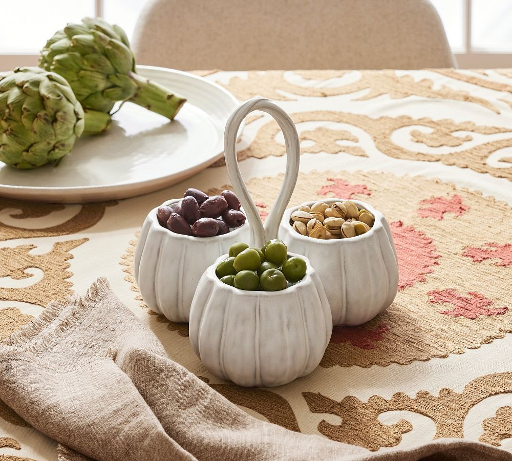 Figural Pumpkin Stoneware Triple Condiment Server | Pottery Barn (US)