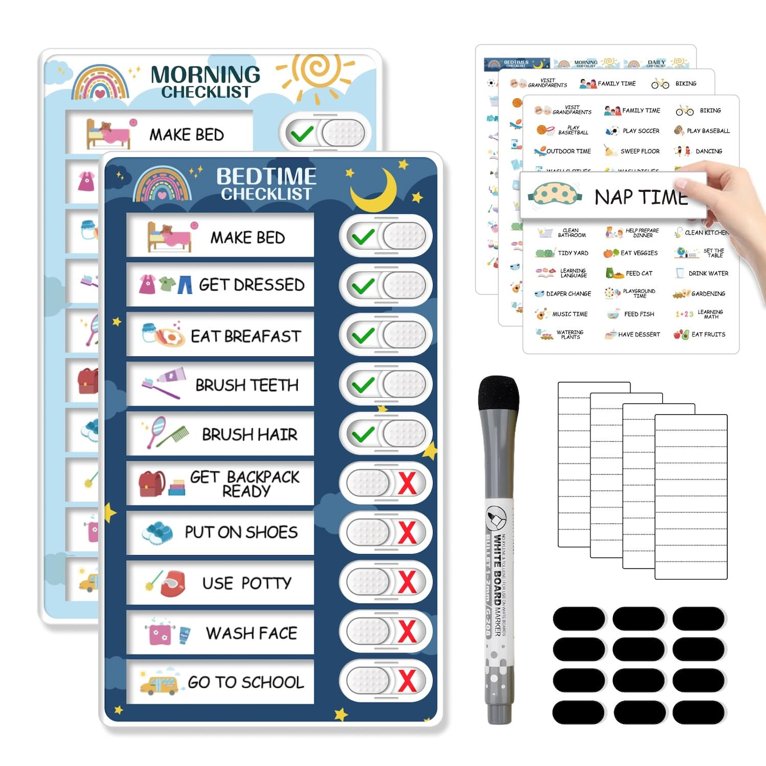 2 in 1 Bedtime/Morning Routine Chart for Kids Toddlers, Magnetic Chore Chart for Kids, Cute Visua... | Amazon (US)