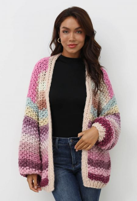 Multicolored Chunky Hand-Knit Cardigan | Chicwish