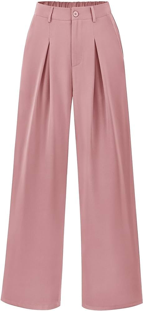 BTFBM Women High Waist Casual Wide Leg Long Palazzo Pants Button Down Loose Business Work Office ... | Amazon (US)