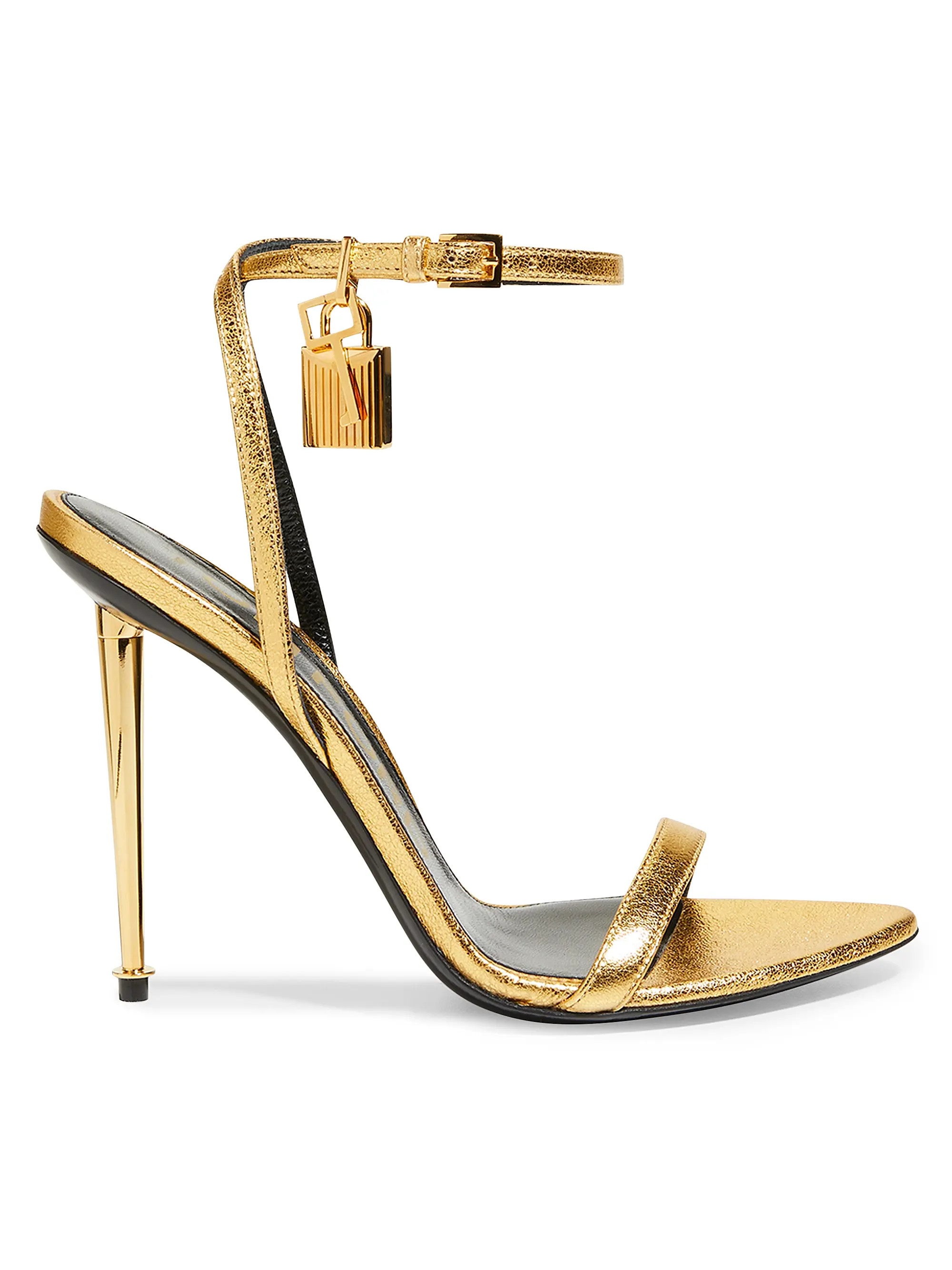 TOM FORD Padlock 105 Leather Point-Toe Ankle-Strap Sandals | Saks Fifth Avenue | Saks Fifth Avenue