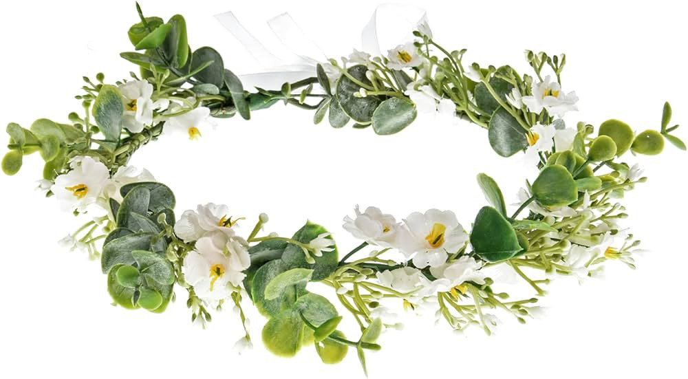 Vividsun Bridal Green Leaf Crown Bohemian Headpiece Floral Headband Photo Prop (A/white flower gr... | Amazon (US)