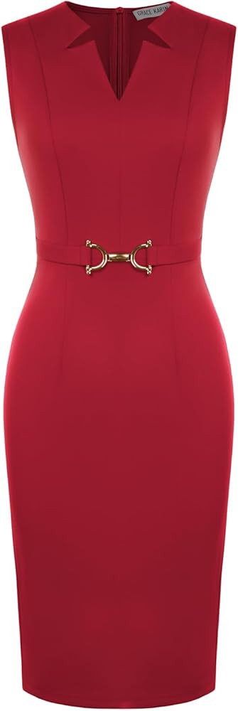 GRACE KARIN Work Dresses for Women 2026,V Neck Business Office Bodyon Dress,Sleeveless Pencil Sem... | Amazon (US)