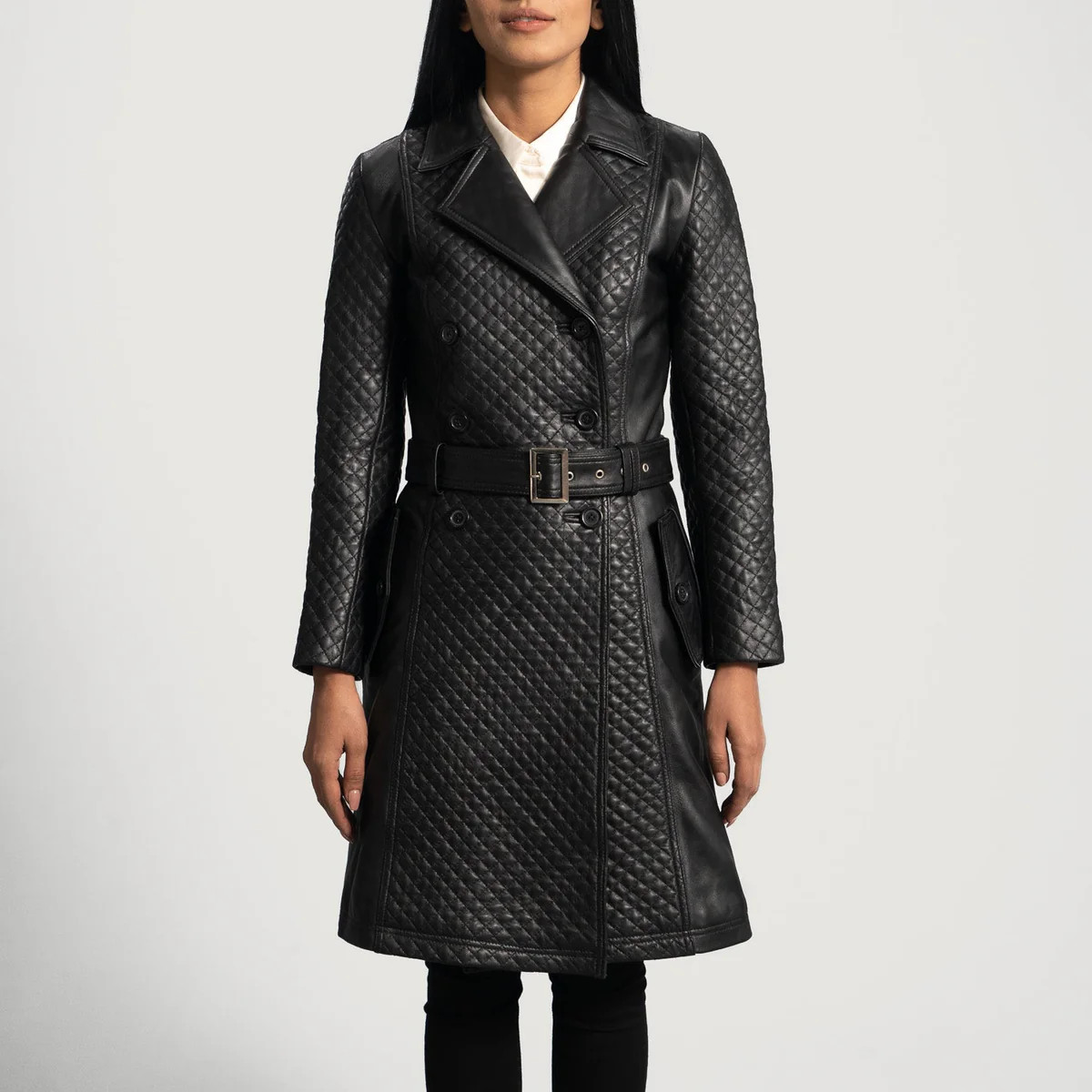 Women's Sweet Susan Black Leather Trench Coat | The Jacket Maker