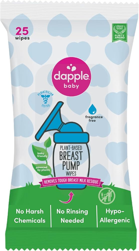 Breast Pump Wipes by Dapple Baby, Hypoallergenic & Powered by Plants, Removes Milk Residue, Leave... | Amazon (US)