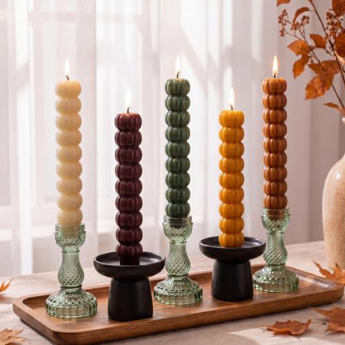 Conelist 5 Pcs Pumpkin Taper Candles Autumn Halloween Pumpkin Shaped Smokeless Tapered Candles Gifts for Halloween Thanksgiving Wedding Home Dinner Party Candlesticks Decor(Multicolor) | Amazon (US)