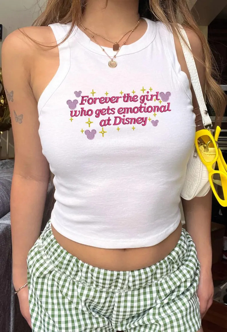 Forever The Girl Who Gets Emotional at Disney Embroidered Spaghetti Strap Tank Top, Disney Embroi... | Etsy (Global)