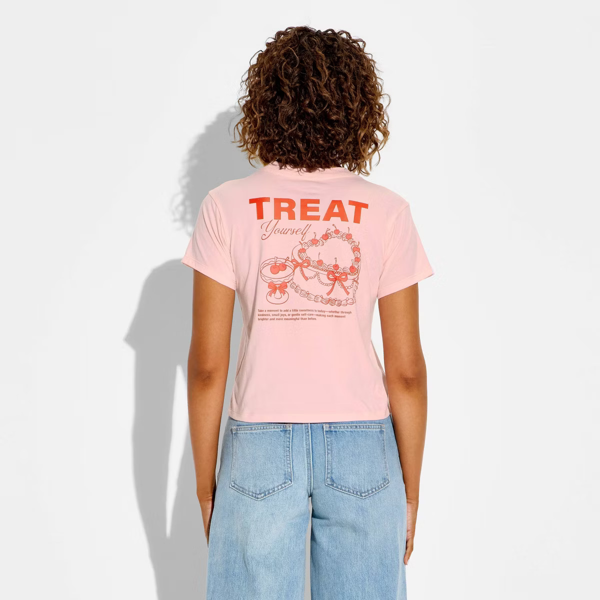 Women's Treat Yourself Short Sleeve Graphic T-Shirt - Light Pink | Target
