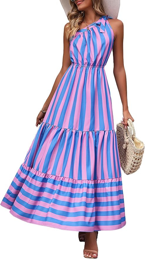 PRETTYGARDEN Women's Summer Floral One Shoulder Maxi Dress Knot Ruffle Boho Beach Vacation Weddin... | Amazon (US)