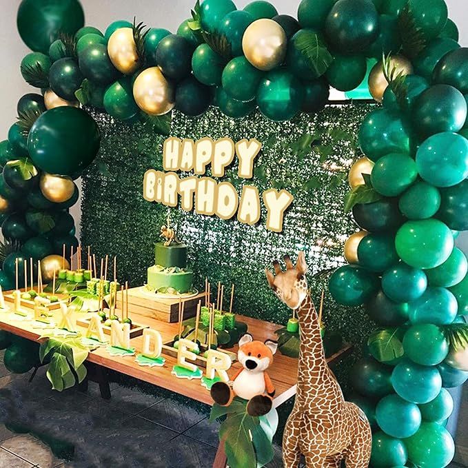Jungle Theme Party Supplies :143pcs Green Balloon Garland Arch Kit, with 23 Green Palm Leaves for... | Amazon (US)