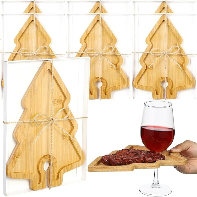 Roshtia 6 Set Christmas Wine Appetizer Plates Wood Bamboo Mini Charcuterie Boards with Wine Glass... | Amazon (US)