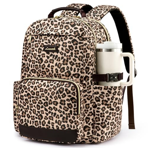 LOVEVOOK Laptop Backpack for Women with Pouch Pocket for Large Capacity Cup,15.6 Inch Laptop Computer Bag Travel Backpack Purse,Waterproof Work Business Backpack College Teacher Bags,Leopard print | Amazon (US)