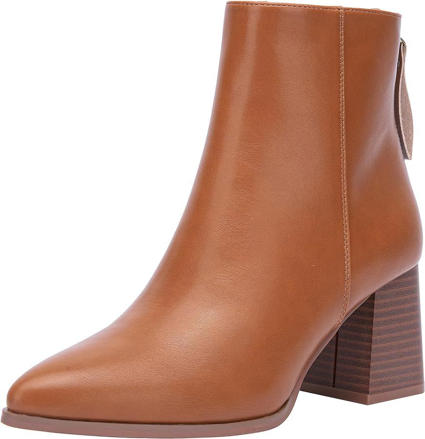 Jeossy Women's 9635 Chunky Heeled Ankle Boots | Pointed Toe Stacked Block Heel Booties | Amazon (US)
