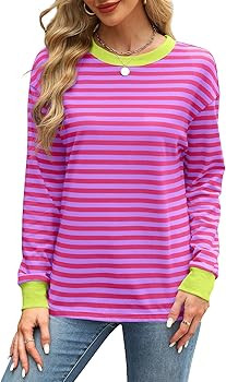 WIHOLL Womens Tunic Tops Long Sleeve Striped Shirts Crewneck Tops | Amazon (US)