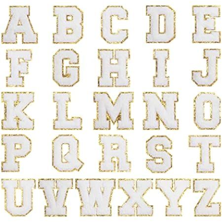 26 Pieces Glitters Patches Iron on Letters Chenille A-Z Patches Decorative Repair Embroidered Patche | Amazon (US)
