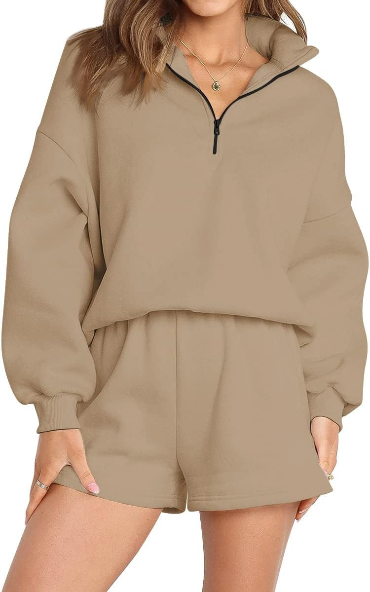 AUTOMET Women's Oversized 2 Piece Lounge Matching Sets Half Zip Sweatshirts Sweatsuit | Amazon (US)