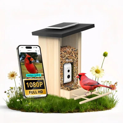 Birdfy Smart Bird Feeder with Camera, Bird Watching Camera with Solar Panel, AI Identify 6000+ Species, Eco-friendly Wooden, Ideal Gift, Ebony | Wayfair North America