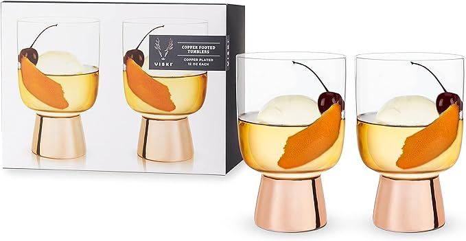 Viski Copper Footed Tumblers, Set of 2 Cocktail Glasses, Liquor Glass Set, 12 oz | Amazon (US)