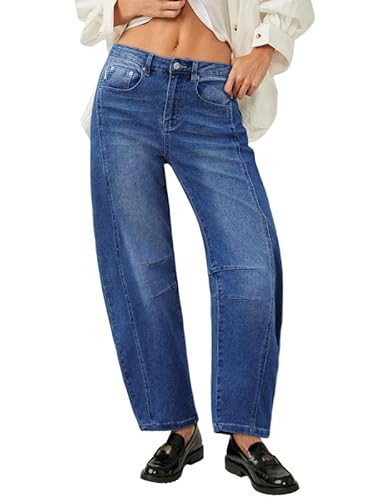 Genleck Barrel Jeans Women Wide Leg Cropped Jeans High Waisted Baggy Boyfriend Mom Denim Ankle Pa... | Amazon (US)